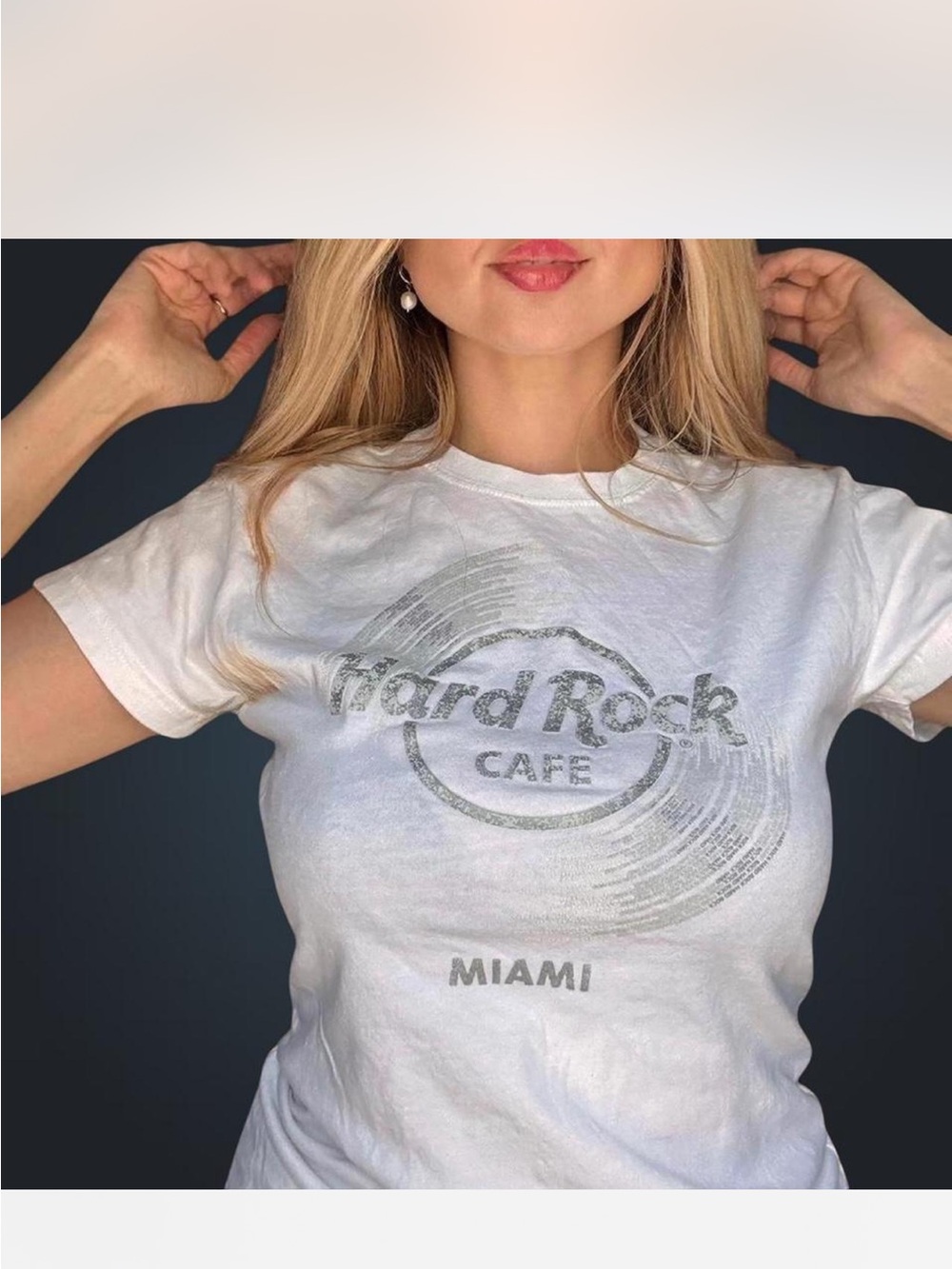 Hard Rock Cafe White Miami Silver Logo Tee, size S